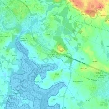 Le Poteau Rouge topographic map, elevation, terrain