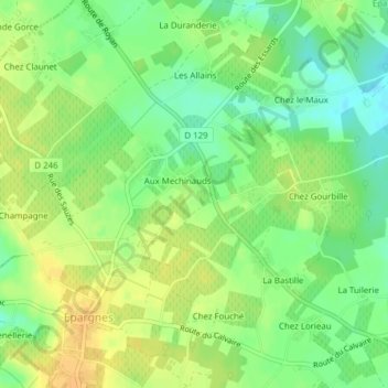 Aux Chataigniers topographic map, elevation, terrain