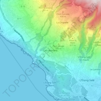 Les Avirons topographic map, elevation, terrain