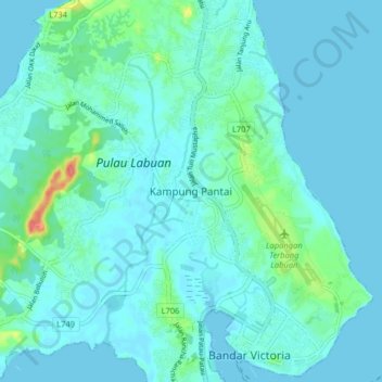 Kampung Pantai topographic map, elevation, terrain