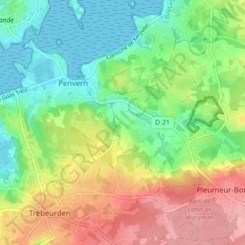 Saint-Uzec topographic map, elevation, terrain