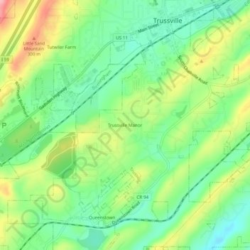 Trussville Manor topographic map, elevation, terrain