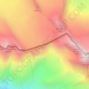 Schnals - Senales topographic map, elevation, terrain