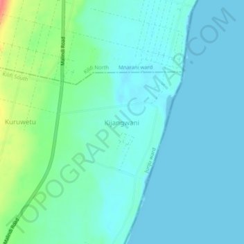 Kijangwani topographic map, elevation, terrain