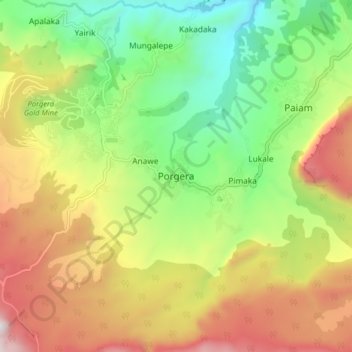 Porgera topographic map, elevation, terrain