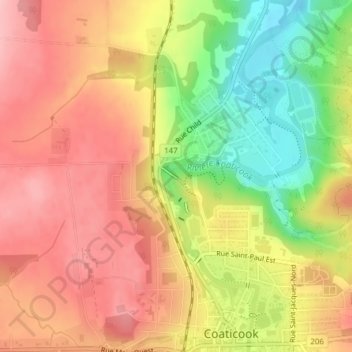 Gorge de Coaticook topographic map, elevation, terrain