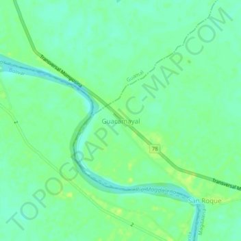 Guacamayal topographic map, elevation, terrain
