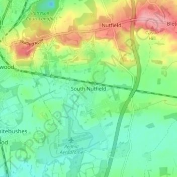South Nutfield topographic map, elevation, terrain