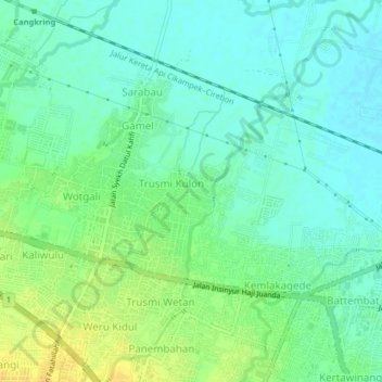 Kalitengah topographic map, elevation, terrain
