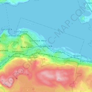 Greenock topographic map, elevation, terrain