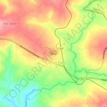 Yala topographic map, elevation, terrain