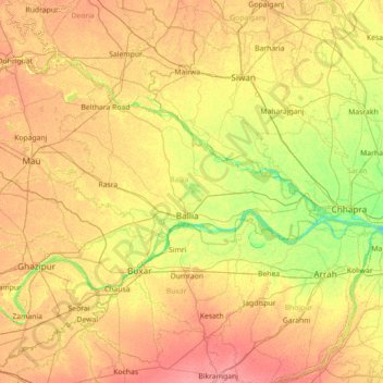 Ballia topographic map, elevation, terrain