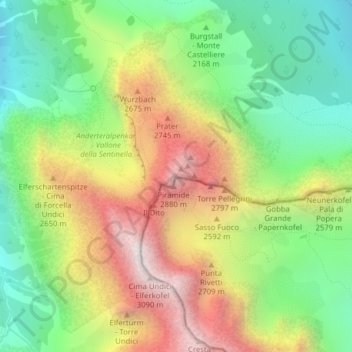 Croda Rossa di Sesto topographic map, elevation, terrain