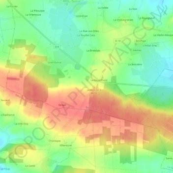 Beauvais topographic map, elevation, terrain