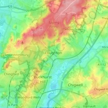 Loughton topographic map, elevation, terrain