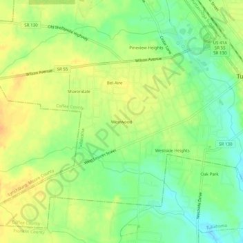 Westwood topographic map, elevation, terrain