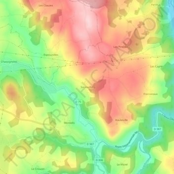 Sarrouillet topographic map, elevation, terrain