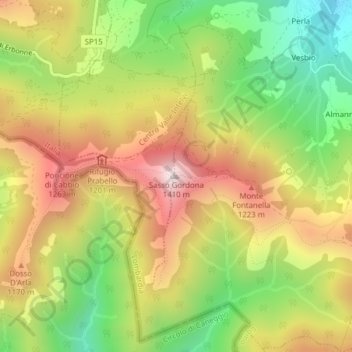 Sasso Gordona topographic map, elevation, terrain