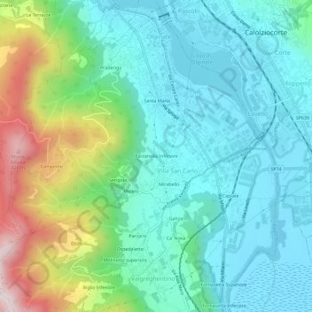 Parzanella Inferiore topographic map, elevation, terrain