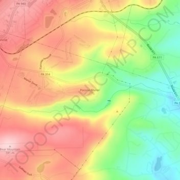 Pocono Manor topographic map, elevation, terrain
