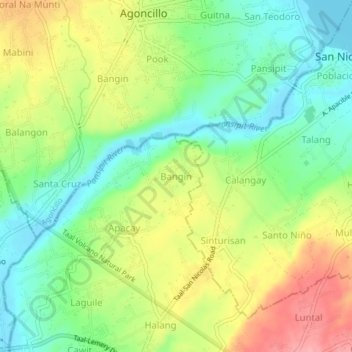 Bangin topographic map, elevation, terrain