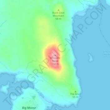 Schoodic Head topographic map, elevation, terrain