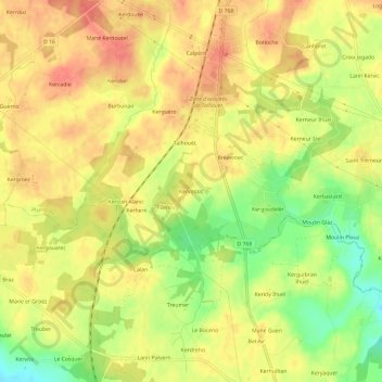 Kervossic topographic map, elevation, terrain