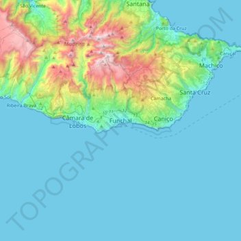 Funchal topographic map, elevation, terrain