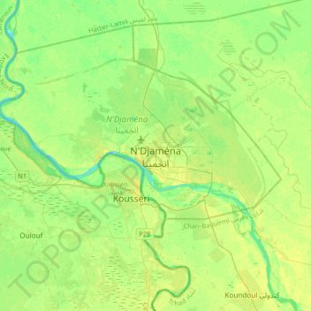 N'Djaména topographic map, elevation, terrain