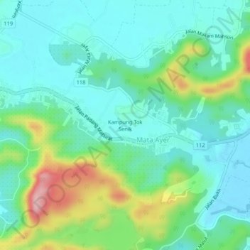 Kampung Tok Senik topographic map, elevation, terrain