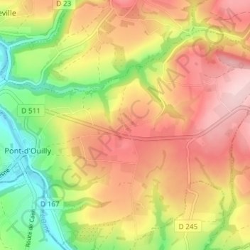 Le Bourg d'Ouilly topographic map, elevation, terrain