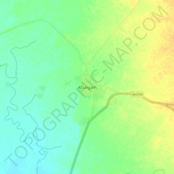 Afzalgarh topographic map, elevation, terrain