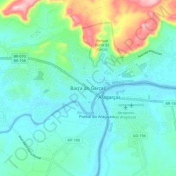 Barra do Garças topographic map, elevation, terrain