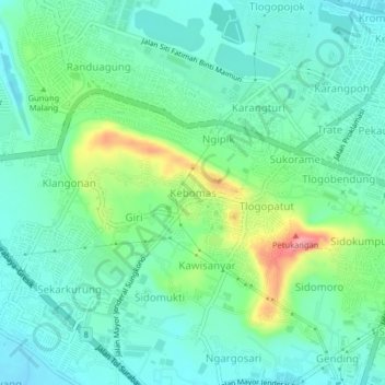 Kebomas topographic map, elevation, terrain
