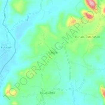 Arehalli topographic map, elevation, terrain