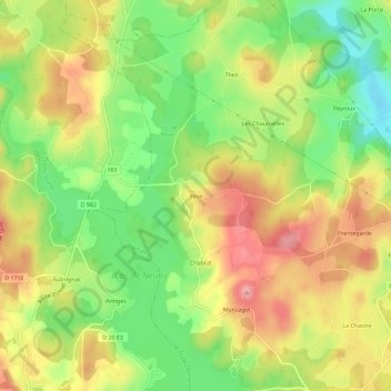 Yeux topographic map, elevation, terrain