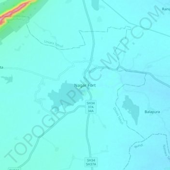 Nagar Fort topographic map, elevation, terrain