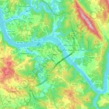 Lever topographic map, elevation, terrain