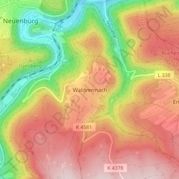 Waldrennach topographic map, elevation, terrain