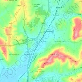 Ponte de Vilela topographic map, elevation, terrain