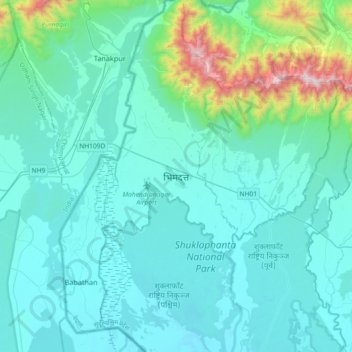 Bhimdatta topographic map, elevation, terrain
