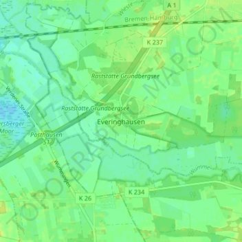 Everinghausen topographic map, elevation, terrain