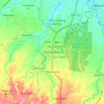 Pancur Batu topographic map, elevation, terrain
