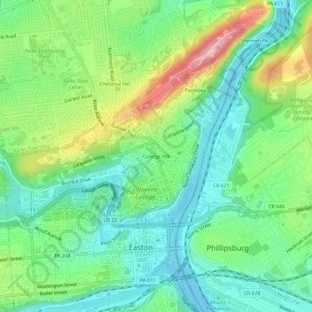 College Hill topographic map, elevation, terrain