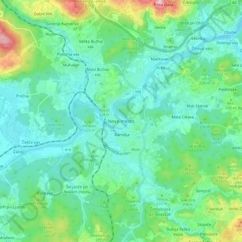 Novo Mesto topographic map, elevation, terrain