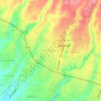 Dauh Peken topographic map, elevation, terrain