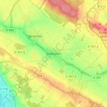 Dancourt topographic map, elevation, terrain