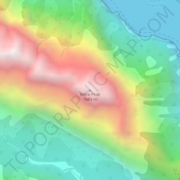 Mitre Peak topographic map, elevation, terrain