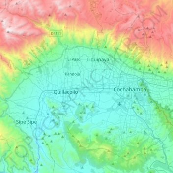 Colcapirhua topographic map, elevation, terrain