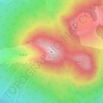 Mount Asahi-dake topographic map, elevation, terrain